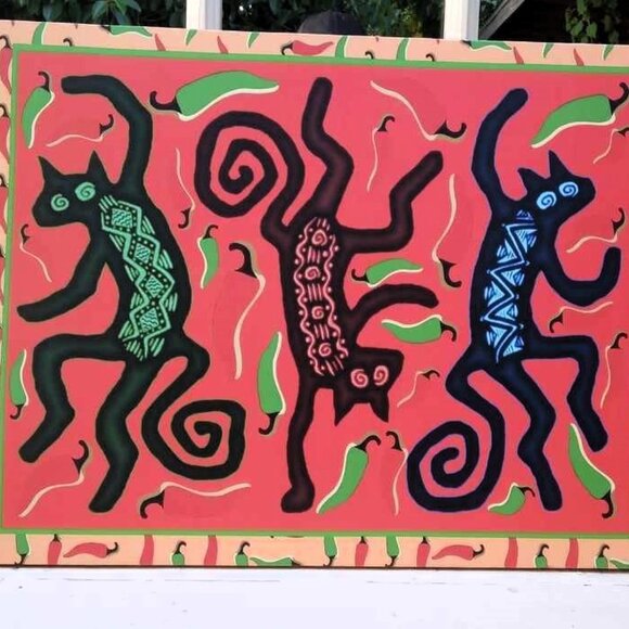 FUN Dancing Peppers Cats Giclee Canvas Wrap Original Art Print - Picture 10 of 11